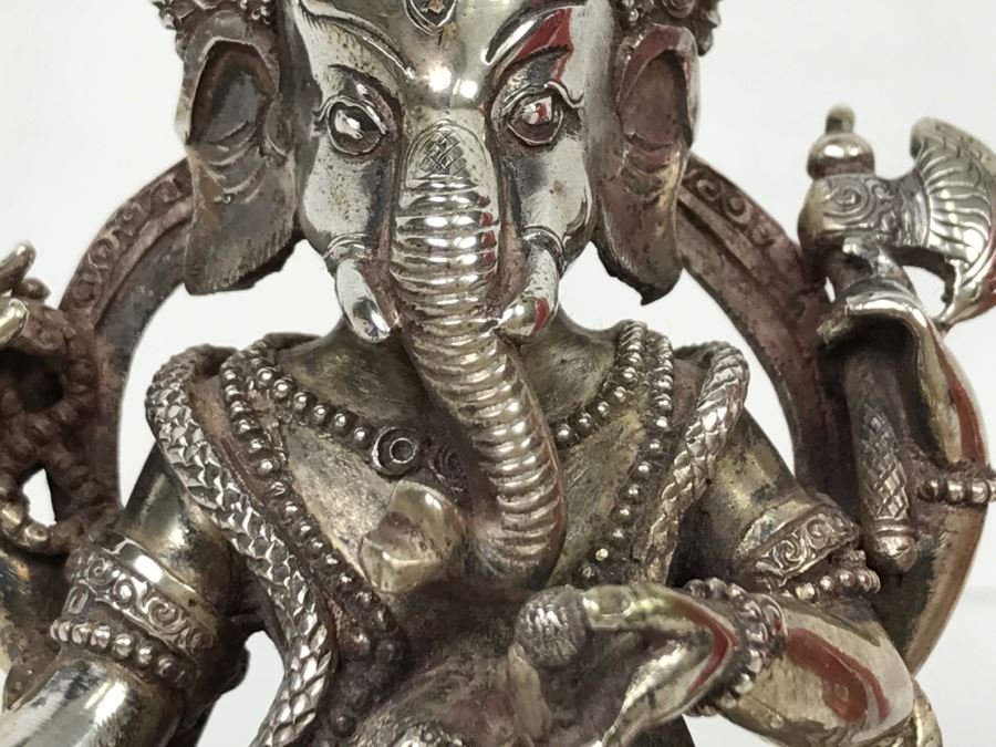 Vintage Silver Indian Deity Sculpture Ganesha Made In Nepal [Photo 30]