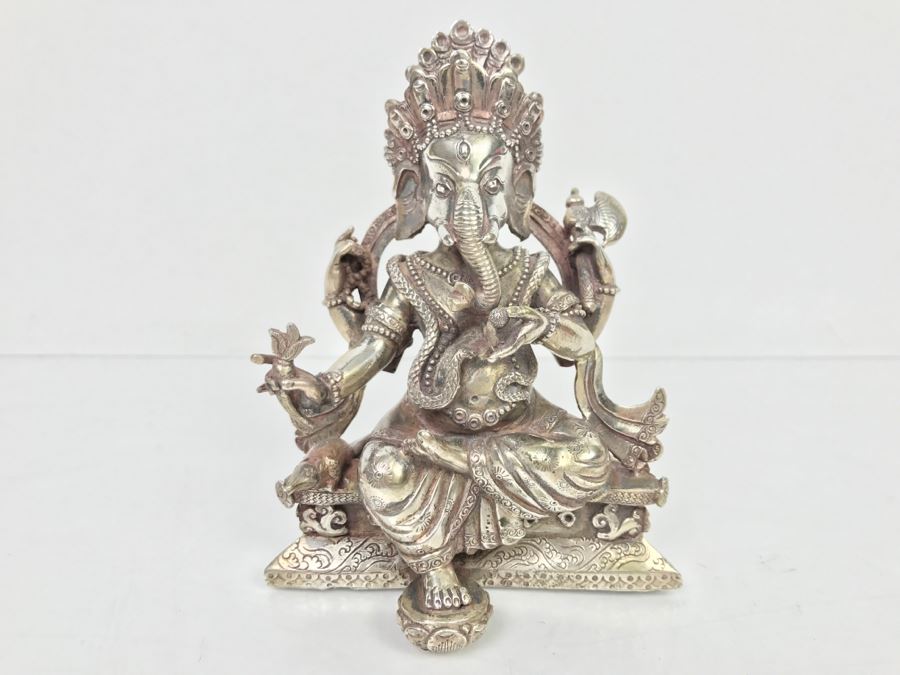 Vintage Silver Indian Deity Sculpture Ganesha Made In Nepal [Photo 6]