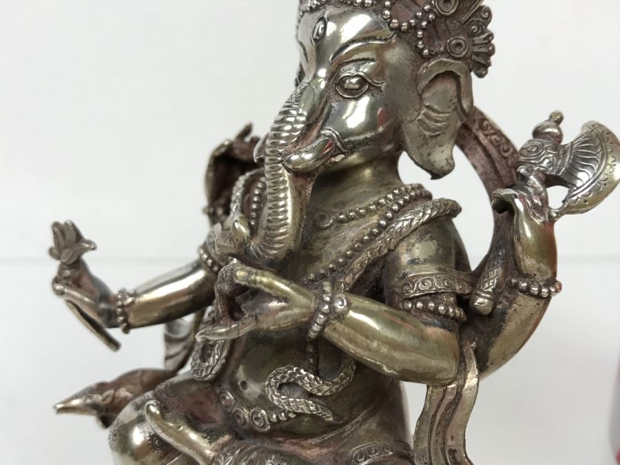Vintage Silver Indian Deity Sculpture Ganesha Made In Nepal [Photo 9]