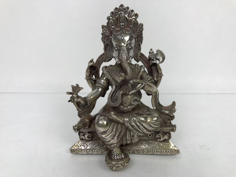 Vintage Silver Indian Deity Sculpture Ganesha Made In Nepal