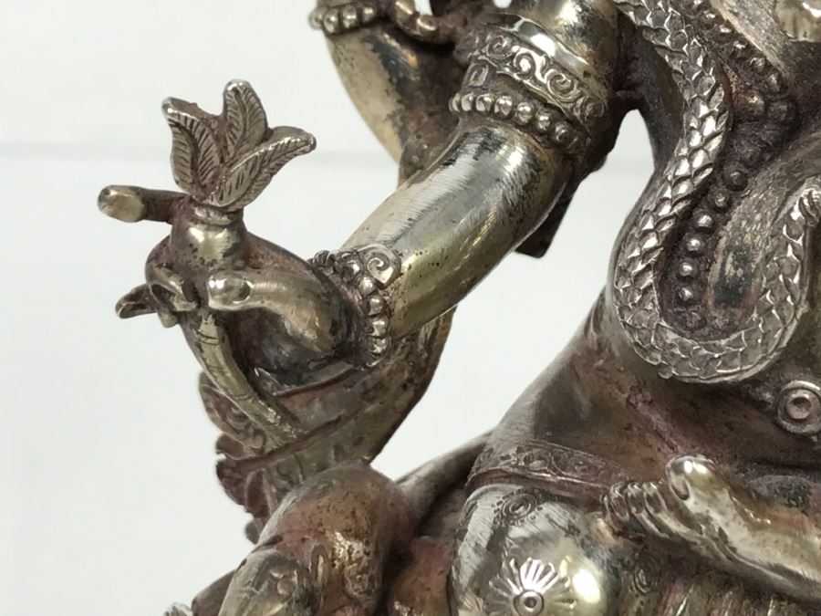 Vintage Silver Indian Deity Sculpture Ganesha Made In Nepal [Photo 32]