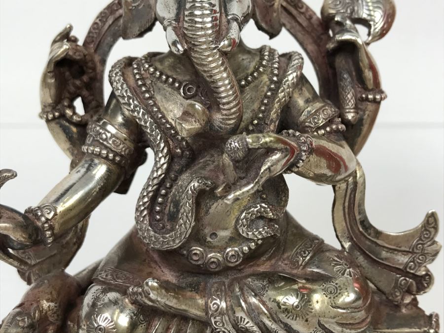 Vintage Silver Indian Deity Sculpture Ganesha Made In Nepal [Photo 27]