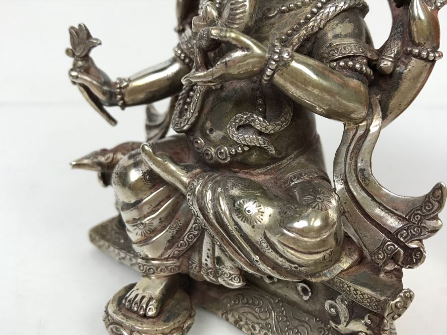 Vintage Silver Indian Deity Sculpture Ganesha Made In Nepal [Photo 10]