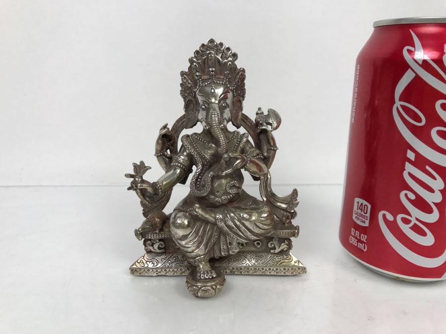 Vintage Silver Indian Deity Sculpture Ganesha Made In Nepal [Photo 4]
