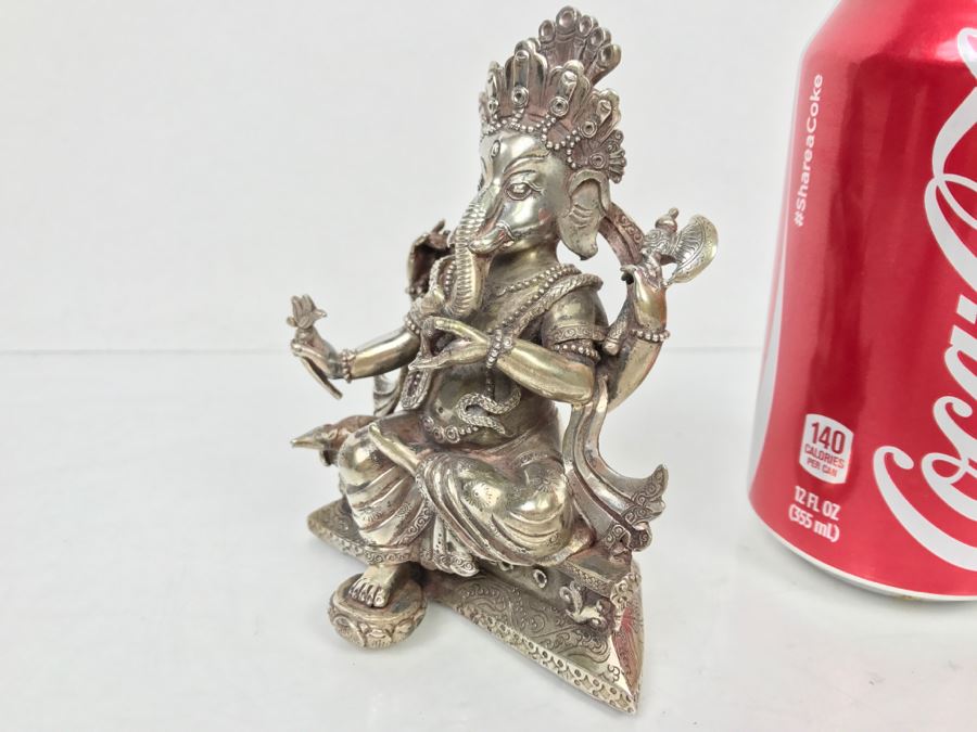 Vintage Silver Indian Deity Sculpture Ganesha Made In Nepal [Photo 7]