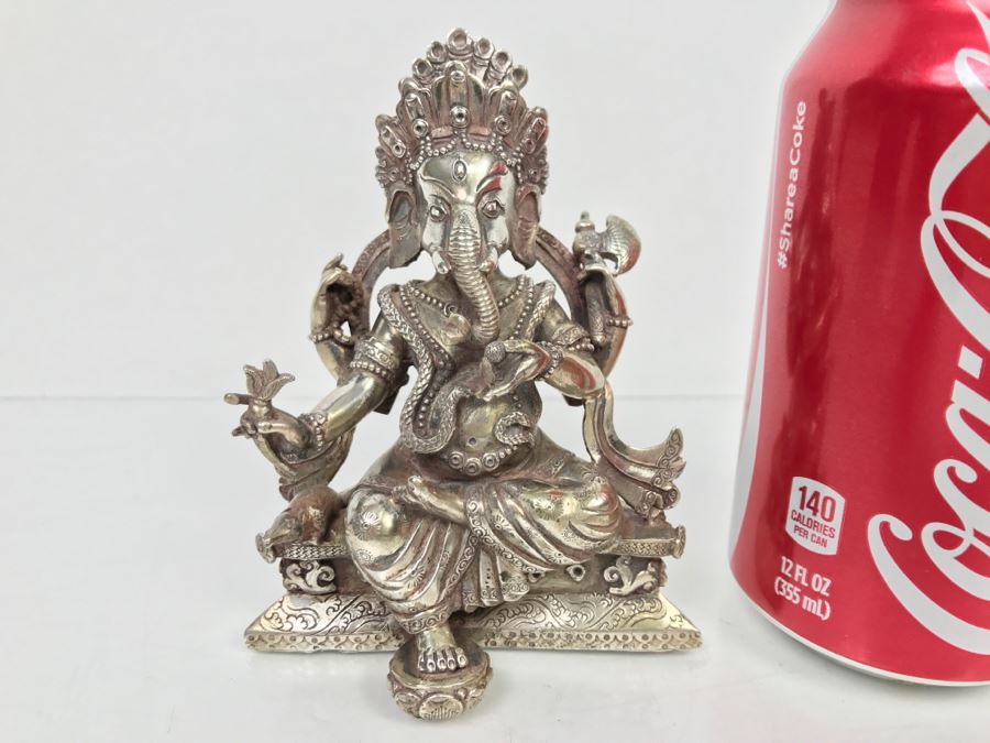Vintage Silver Indian Deity Sculpture Ganesha Made In Nepal