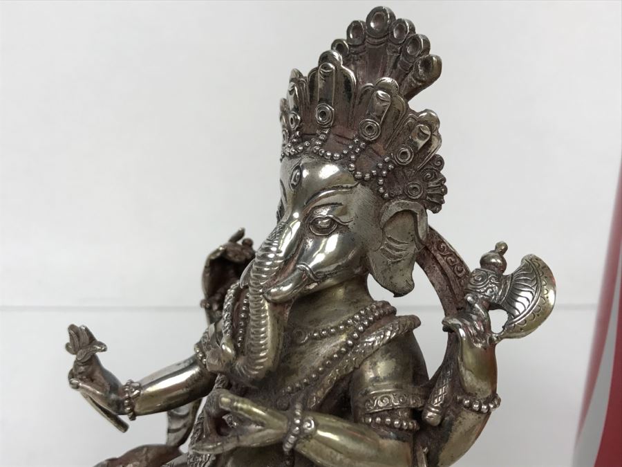 Vintage Silver Indian Deity Sculpture Ganesha Made In Nepal [Photo 8]