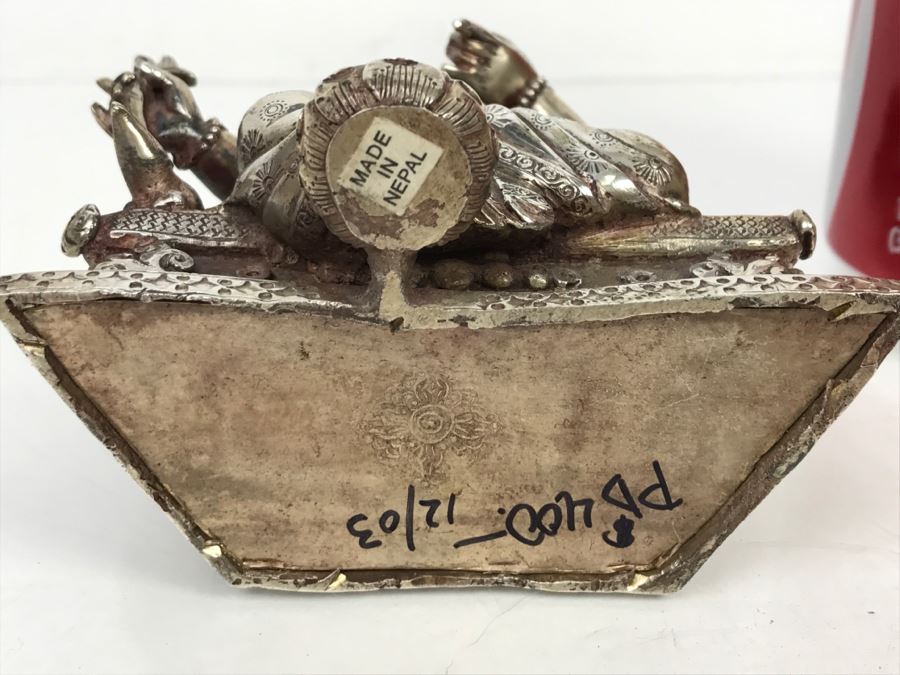 Vintage Silver Indian Deity Sculpture Ganesha Made In Nepal [Photo 2]