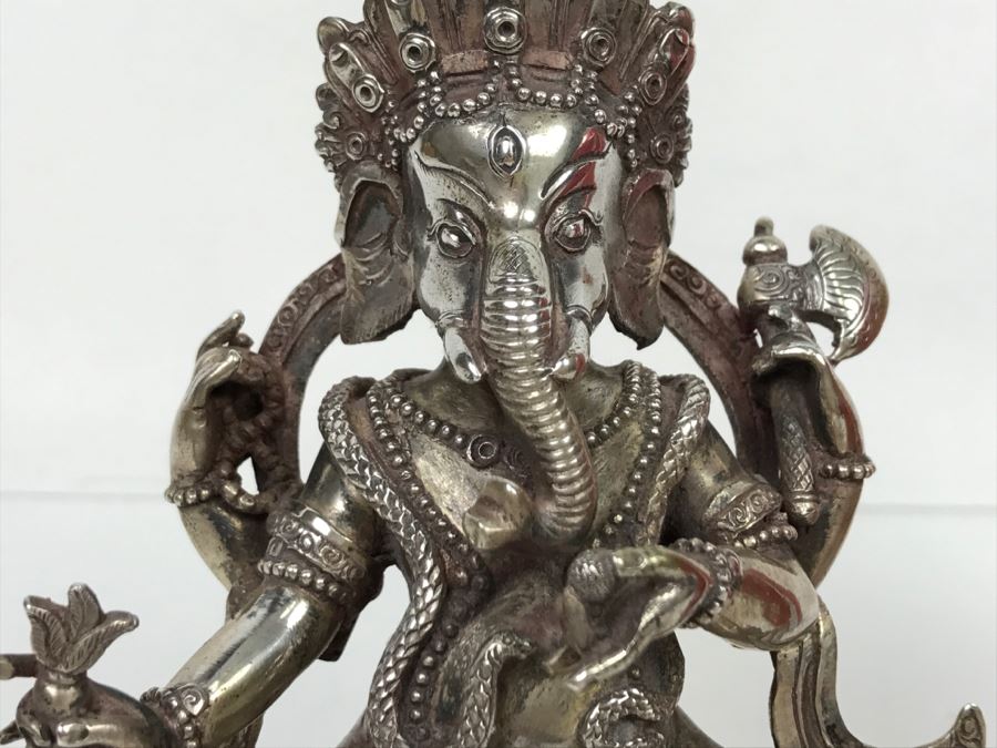 Vintage Silver Indian Deity Sculpture Ganesha Made In Nepal [Photo 25]