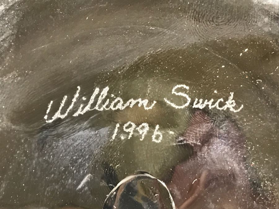 Stunning Vintage 1996 Signed William Swick Black Art Glass Plate  By Native American Artist Ironhand (Stand Not Included) [Photo 2]