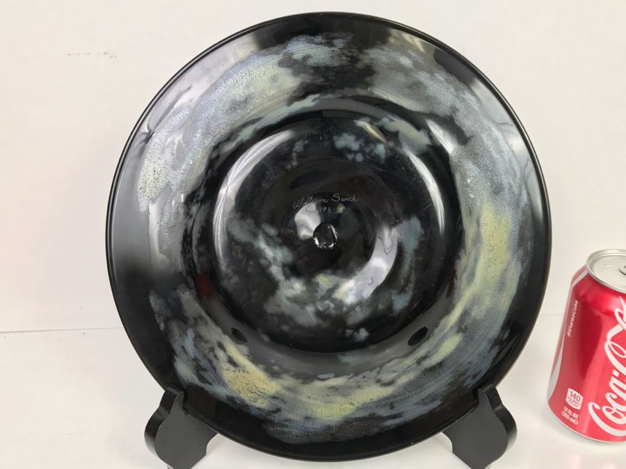 Stunning Vintage 1996 Signed William Swick Black Art Glass Plate  By Native American Artist Ironhand (Stand Not Included) [Photo 7]
