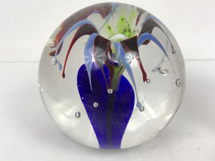 Vintage 1996 William Swick Signed Art Glass Paperweight By Native American Artist Ironhand