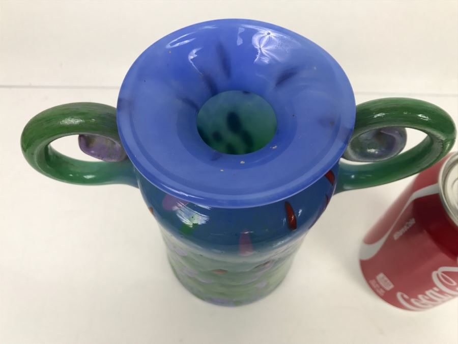 Signed MAD Art Studios Art Glass Handled Vase 1999 [Photo 3]