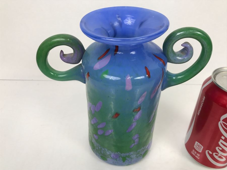 Signed MAD Art Studios Art Glass Handled Vase 1999 [Photo 2]