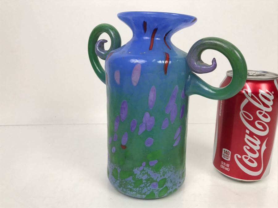 Signed MAD Art Studios Art Glass Handled Vase 1999 [Photo 7]