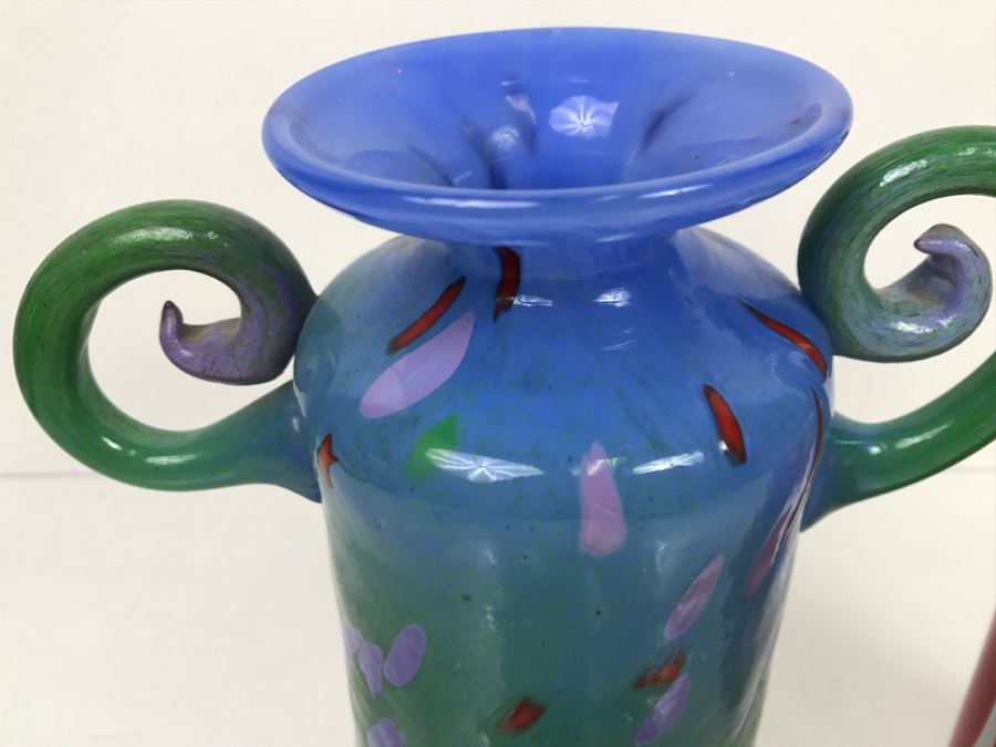 Signed MAD Art Studios Art Glass Handled Vase 1999 [Photo 4]
