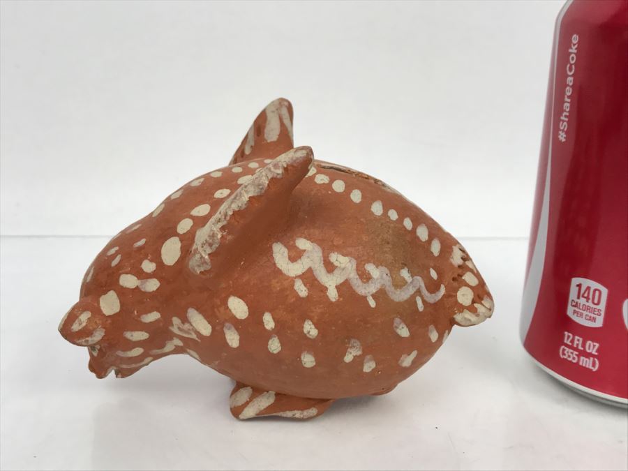Vintage Columbian Pottery Hand Painted Piggy Bank Animal