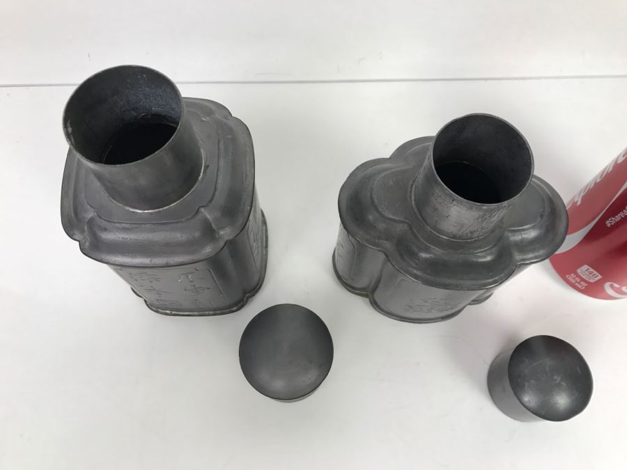 Pair Of Hong Kong Pewter Chased Flasks [Photo 9]