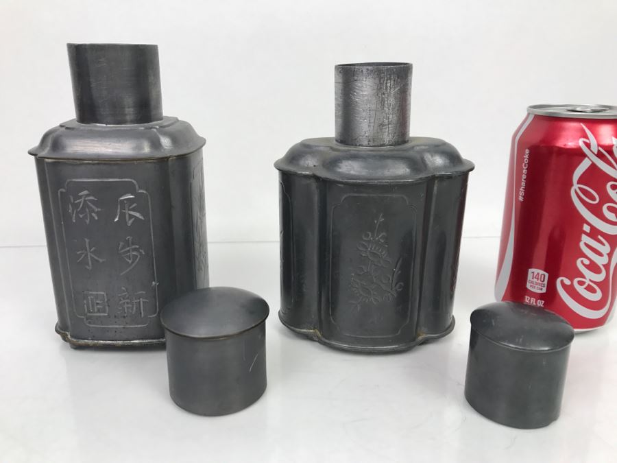 Pair Of Hong Kong Pewter Chased Flasks [Photo 8]
