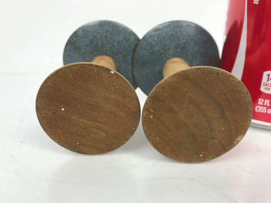 Pair Of Mid-Century Wooden And Enamel Candle Holders [Photo 7]