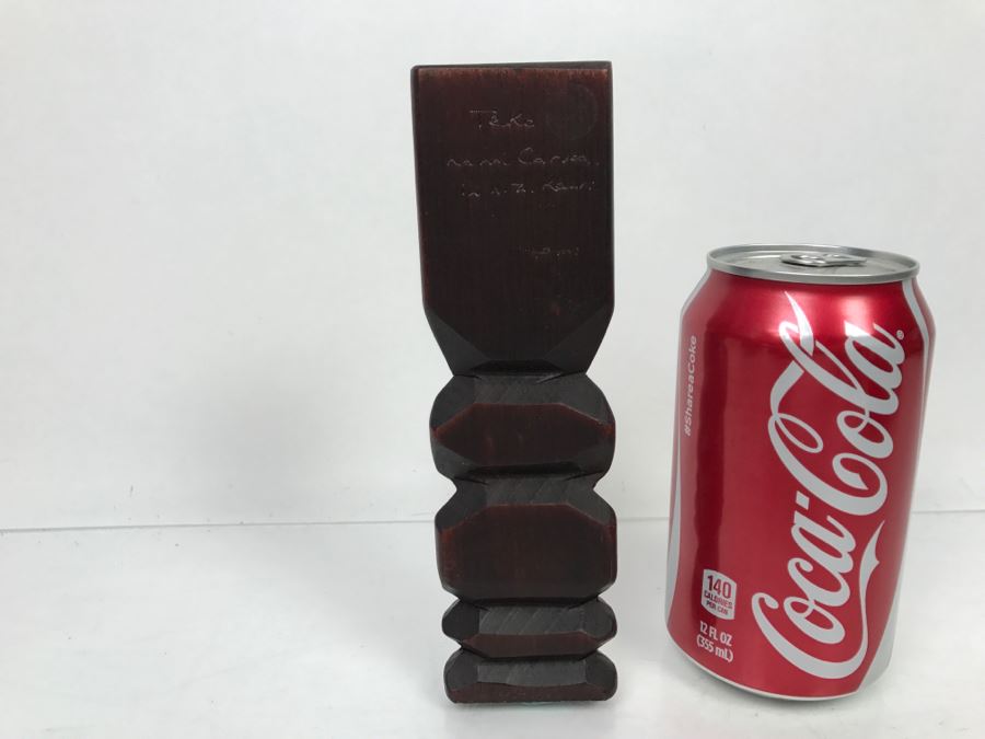 Vintage Signed Teko Hand Carved Statue Kauri New Zealand Signed Hami Mother Of Pearl Eyes [Photo 7]