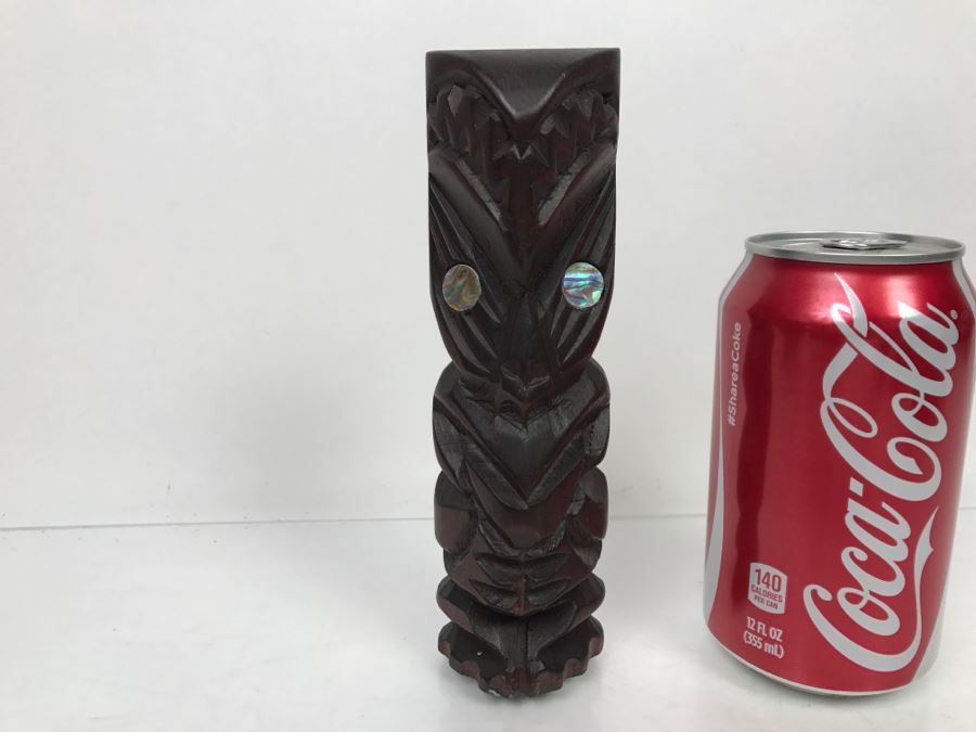 Vintage Signed Teko Hand Carved Statue Kauri New Zealand Signed Hami Mother Of Pearl Eyes [Photo 1]