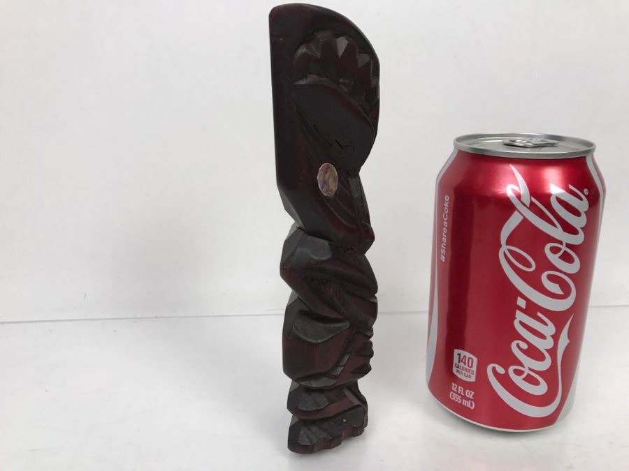 Vintage Signed Teko Hand Carved Statue Kauri New Zealand Signed Hami Mother Of Pearl Eyes [Photo 6]