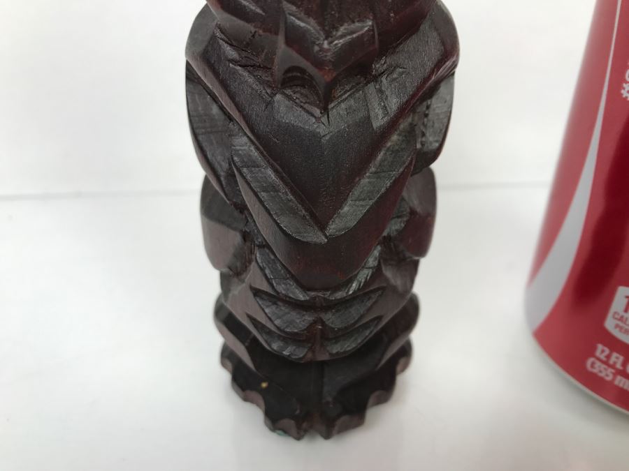 Vintage Signed Teko Hand Carved Statue Kauri New Zealand Signed Hami Mother Of Pearl Eyes [Photo 5]
