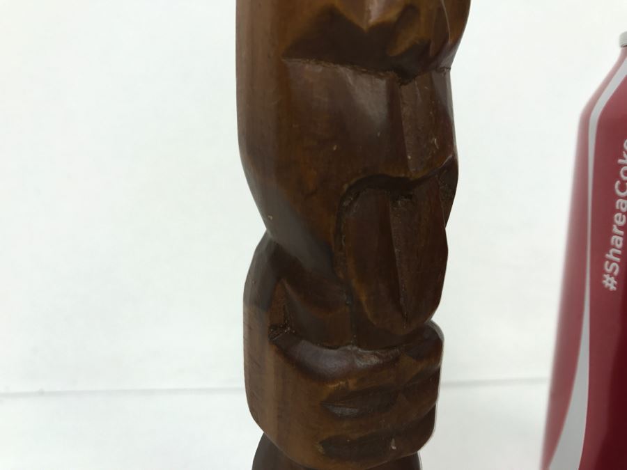 Vintage Small Wood Carving Statue Mother Of Pearl Eyes [Photo 7]