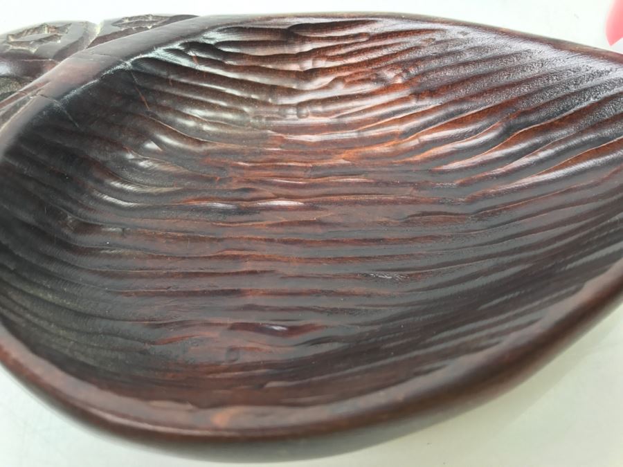 Hand Carved Wooden Trinket Dish Carved In Rotorua New Zealand Rangatira Mother Of Pearl Eyes [Photo 5]