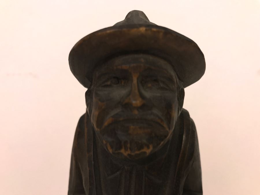 Vintage Wood Carved Sculpture Of Man With Overalls Signed MJC [Photo 5]