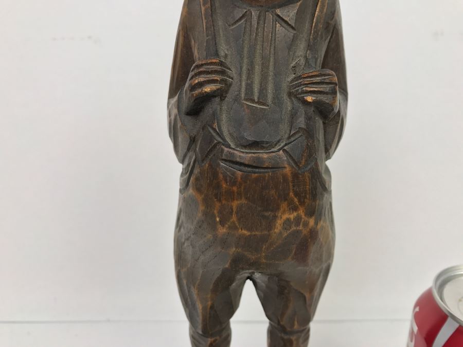 Vintage Wood Carved Sculpture Of Man With Overalls Signed MJC [Photo 6]