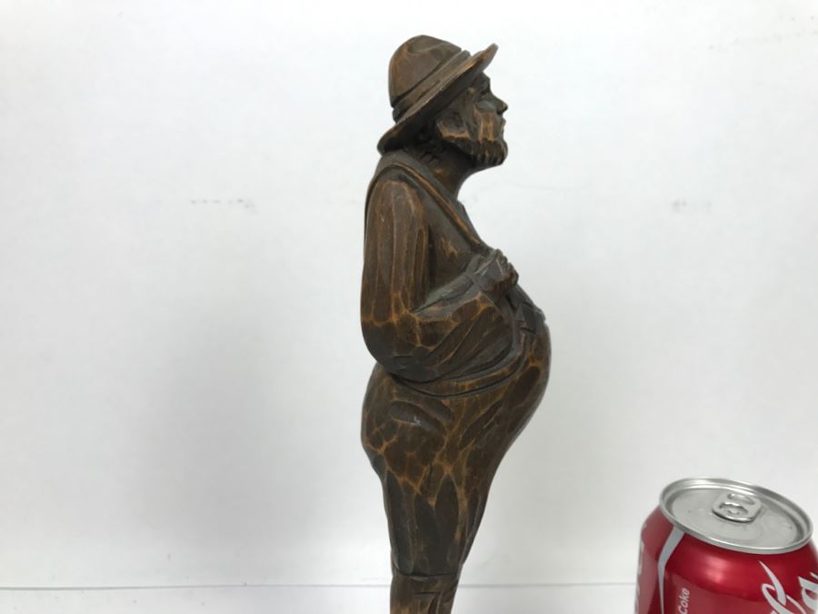 Vintage Wood Carved Sculpture Of Man With Overalls Signed MJC [Photo 7]