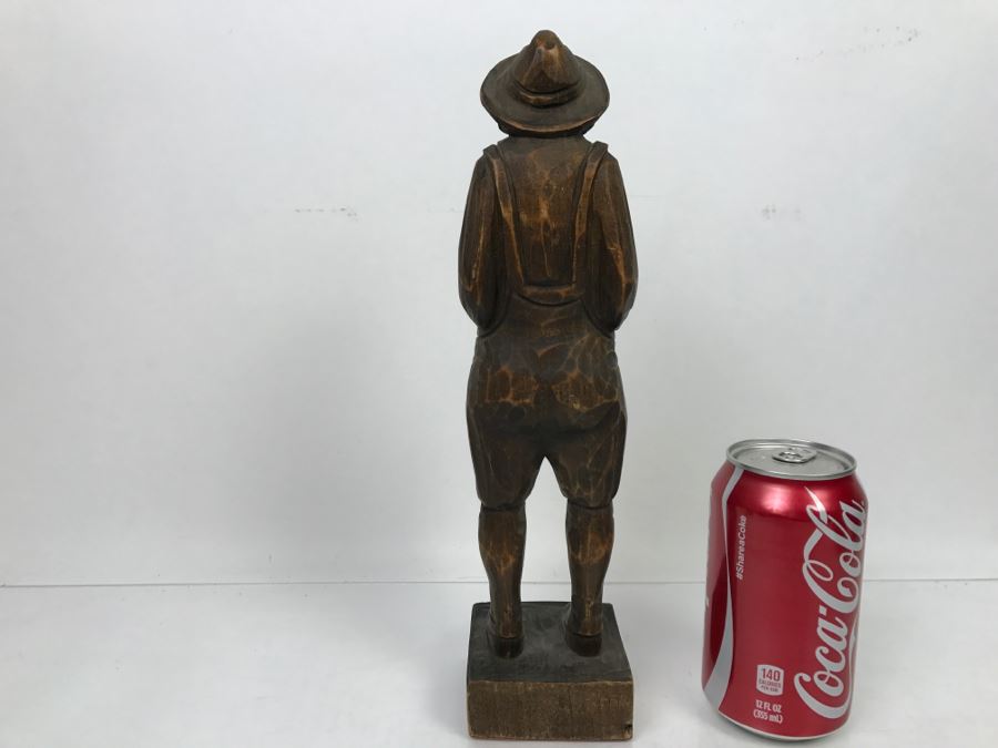 Vintage Wood Carved Sculpture Of Man With Overalls Signed MJC [Photo 9]