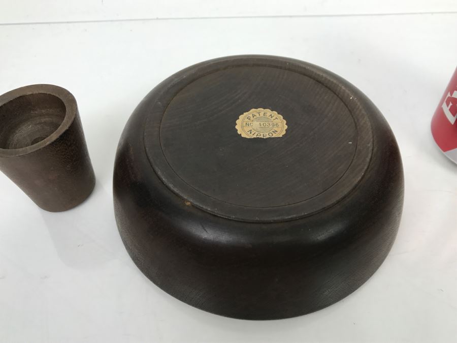 Japanese Turned Wood Bowl With Cup NIPPON [Photo 15]