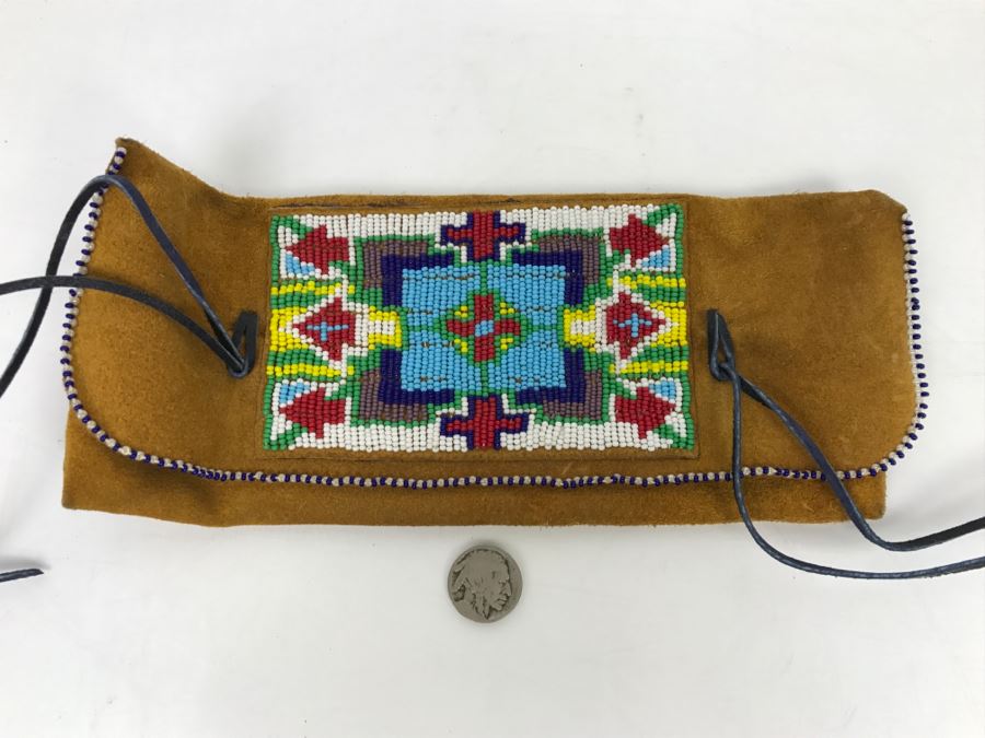 Leather Pouch With Native American Style Beads