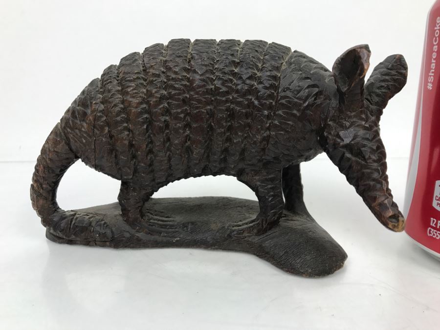 Vintage Armadillo Carved Wooden Sculpture