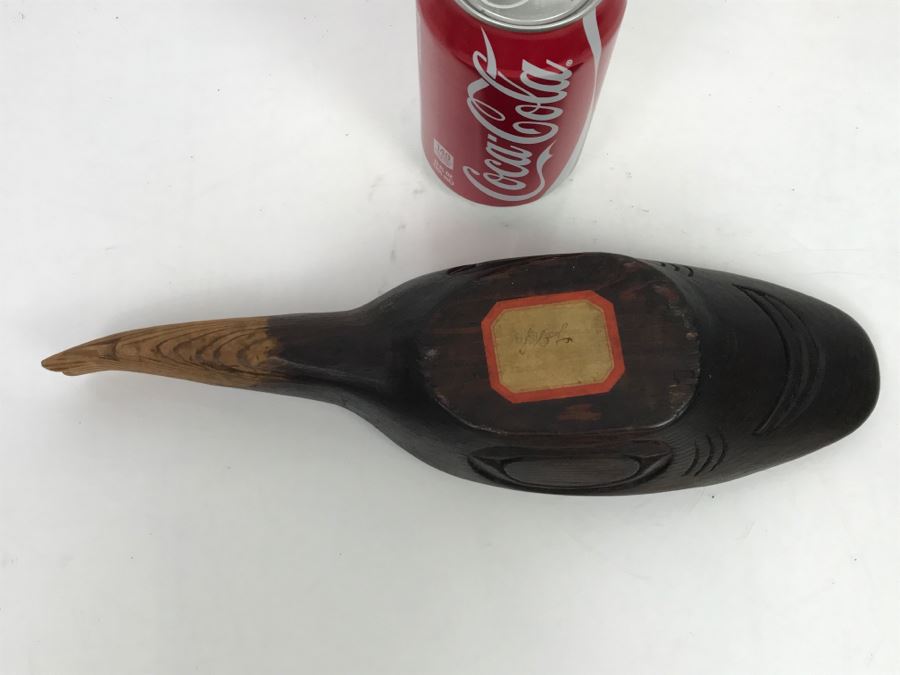 Old Sitka Alaska Native American Wooden Carved Bowl Spoon With Mother Of Pearl Eyes Fish [Photo 3]