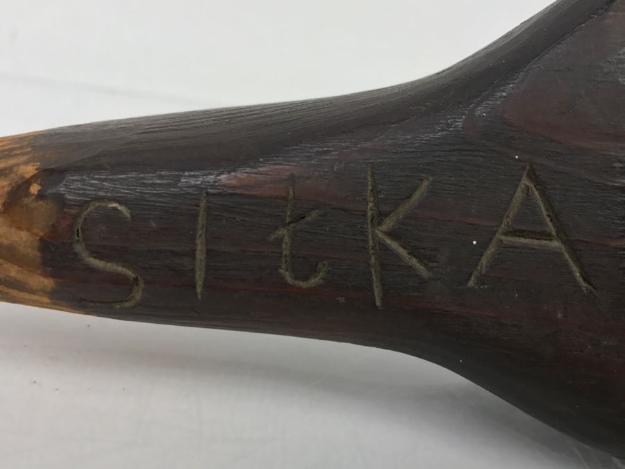 Old Sitka Alaska Native American Wooden Carved Bowl Spoon With Mother Of Pearl Eyes Fish [Photo 4]