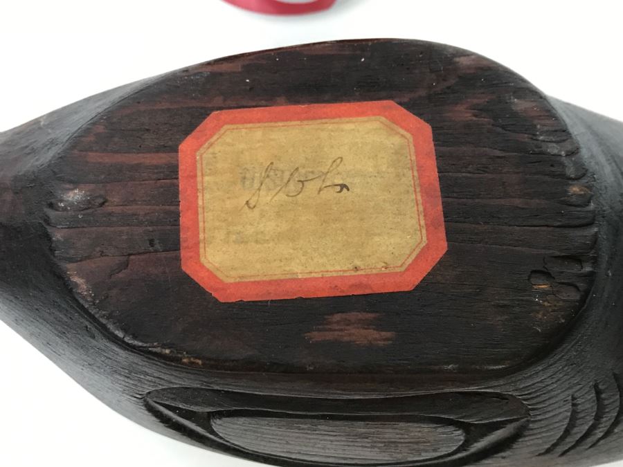 Old Sitka Alaska Native American Wooden Carved Bowl Spoon With Mother Of Pearl Eyes Fish [Photo 14]