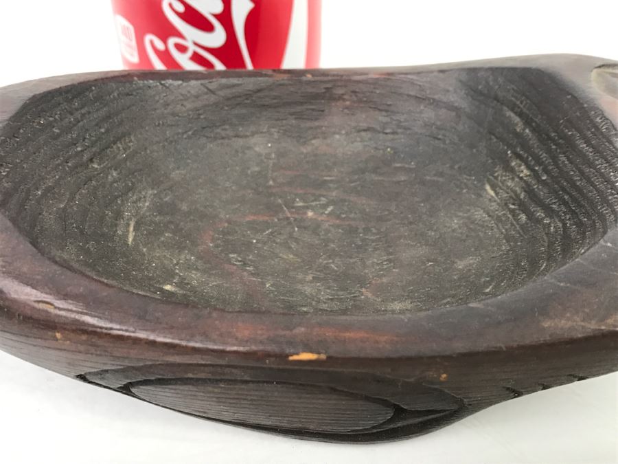 Old Sitka Alaska Native American Wooden Carved Bowl Spoon With Mother Of Pearl Eyes Fish [Photo 9]