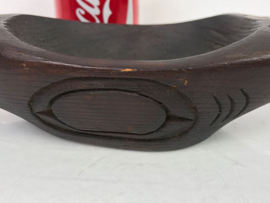 Old Sitka Alaska Native American Wooden Carved Bowl Spoon With Mother Of Pearl Eyes Fish [Photo 8]