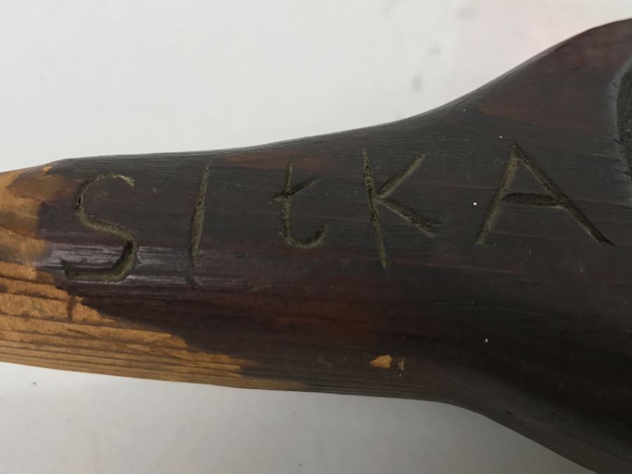 Old Sitka Alaska Native American Wooden Carved Bowl Spoon With Mother Of Pearl Eyes Fish [Photo 10]