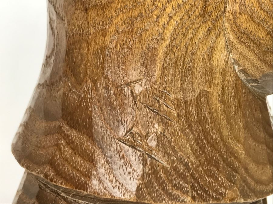 Pair Of Signed Asian Wooden Carved Sculptures Of Man And Woman [Photo 13]