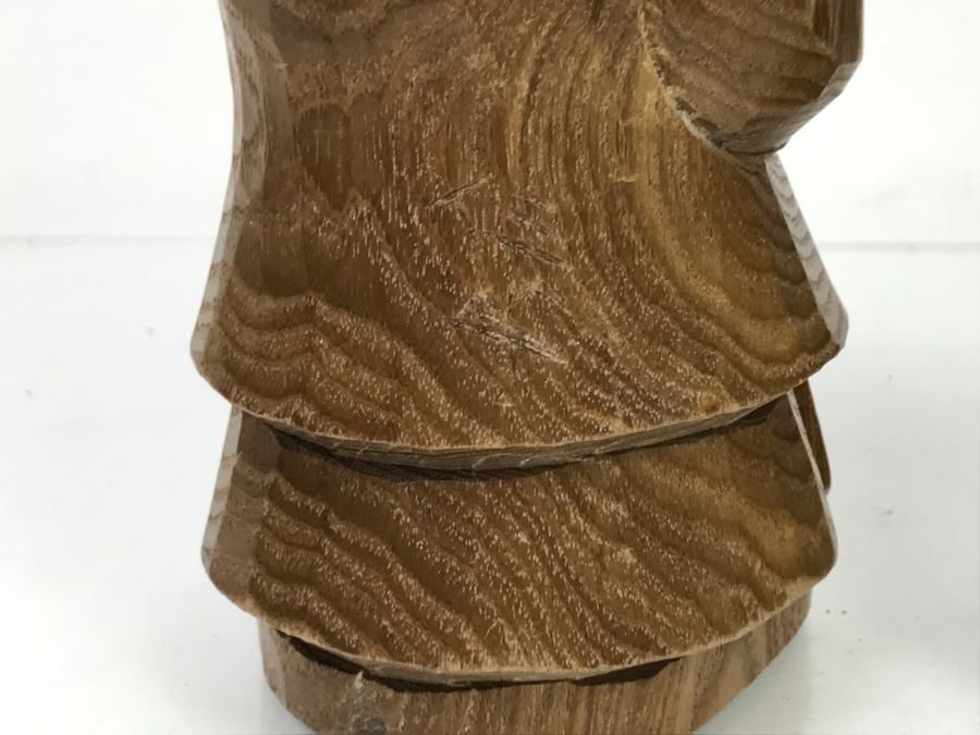 Pair Of Signed Asian Wooden Carved Sculptures Of Man And Woman [Photo 15]