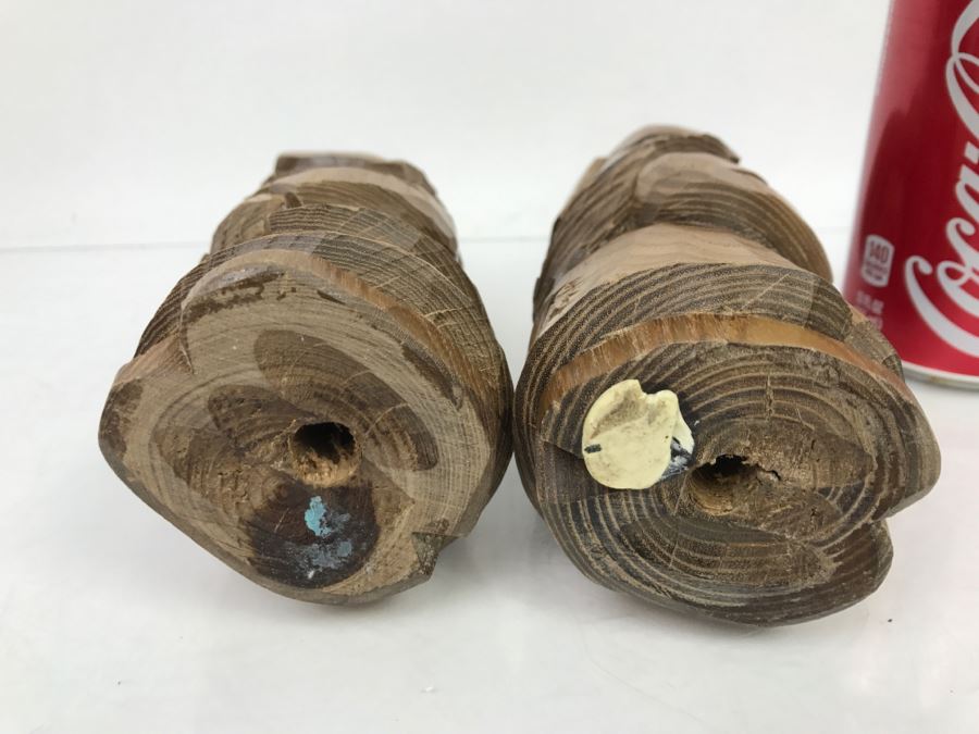 Pair Of Signed Asian Wooden Carved Sculptures Of Man And Woman [Photo 12]