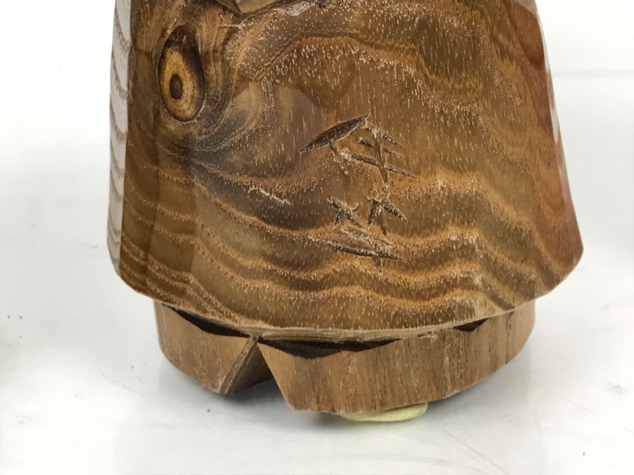 Pair Of Signed Asian Wooden Carved Sculptures Of Man And Woman [Photo 14]