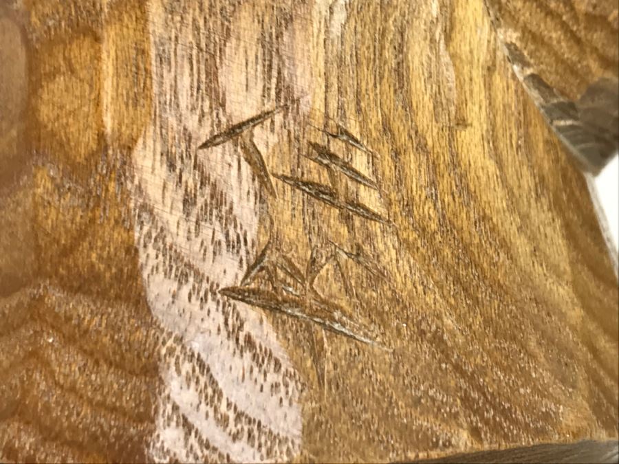 Pair Of Signed Asian Wooden Carved Sculptures Of Man And Woman [Photo 2]