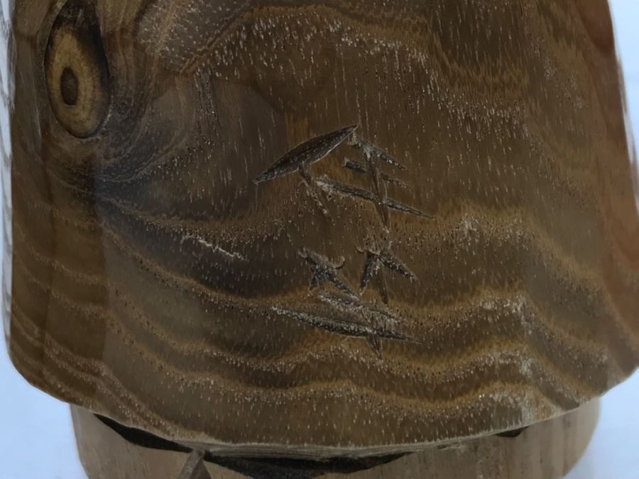 Pair Of Signed Asian Wooden Carved Sculptures Of Man And Woman [Photo 3]