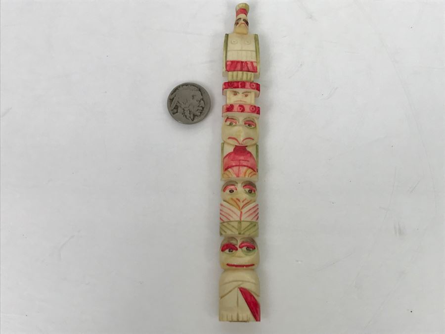 Small Totem Bone Carving Hand Painted